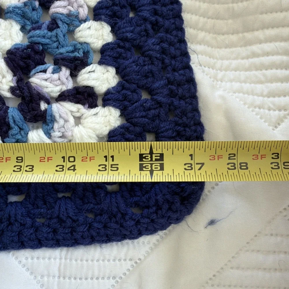 Vintage Hand Crochet Blue/white Small Throw Blanket 48in X 37in GWB002